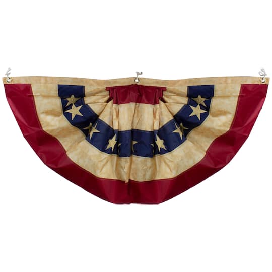 Patriotic Americana Tea-Stained Pleated Bunting Flag, 24&#x22; x 48&#x22;